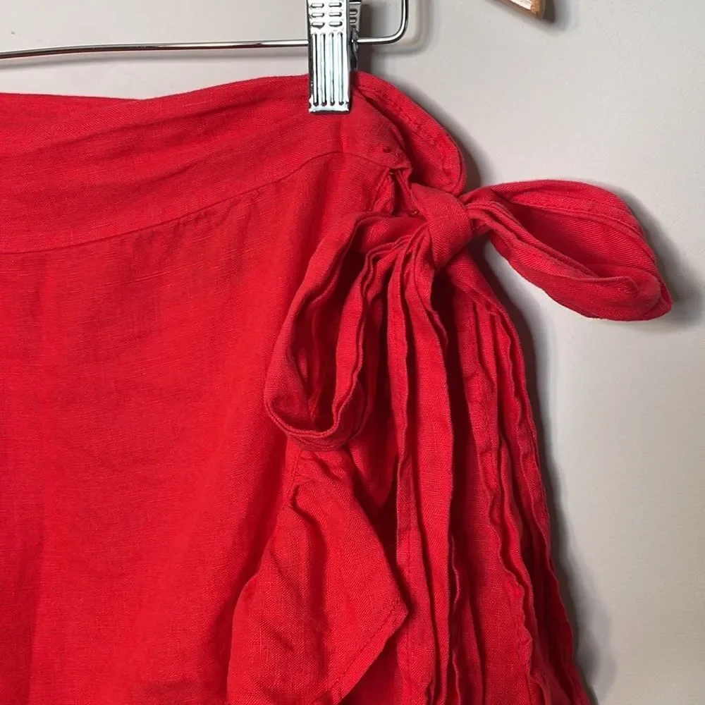 BlankNYC Red Linen Ruffle Wrap Skirt Size 27